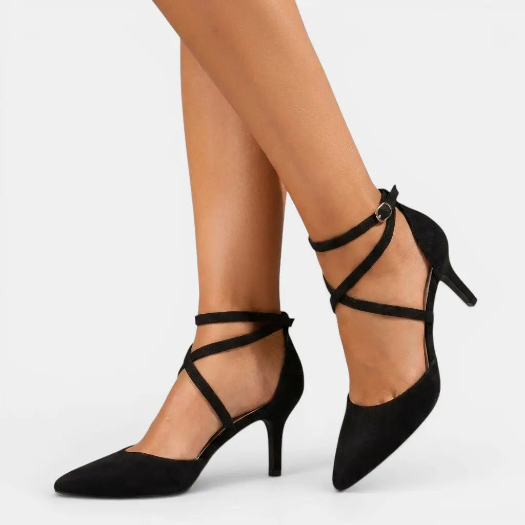 Adelaide — Leather Sandals With Adjustable Elegant Comfort Heels Black