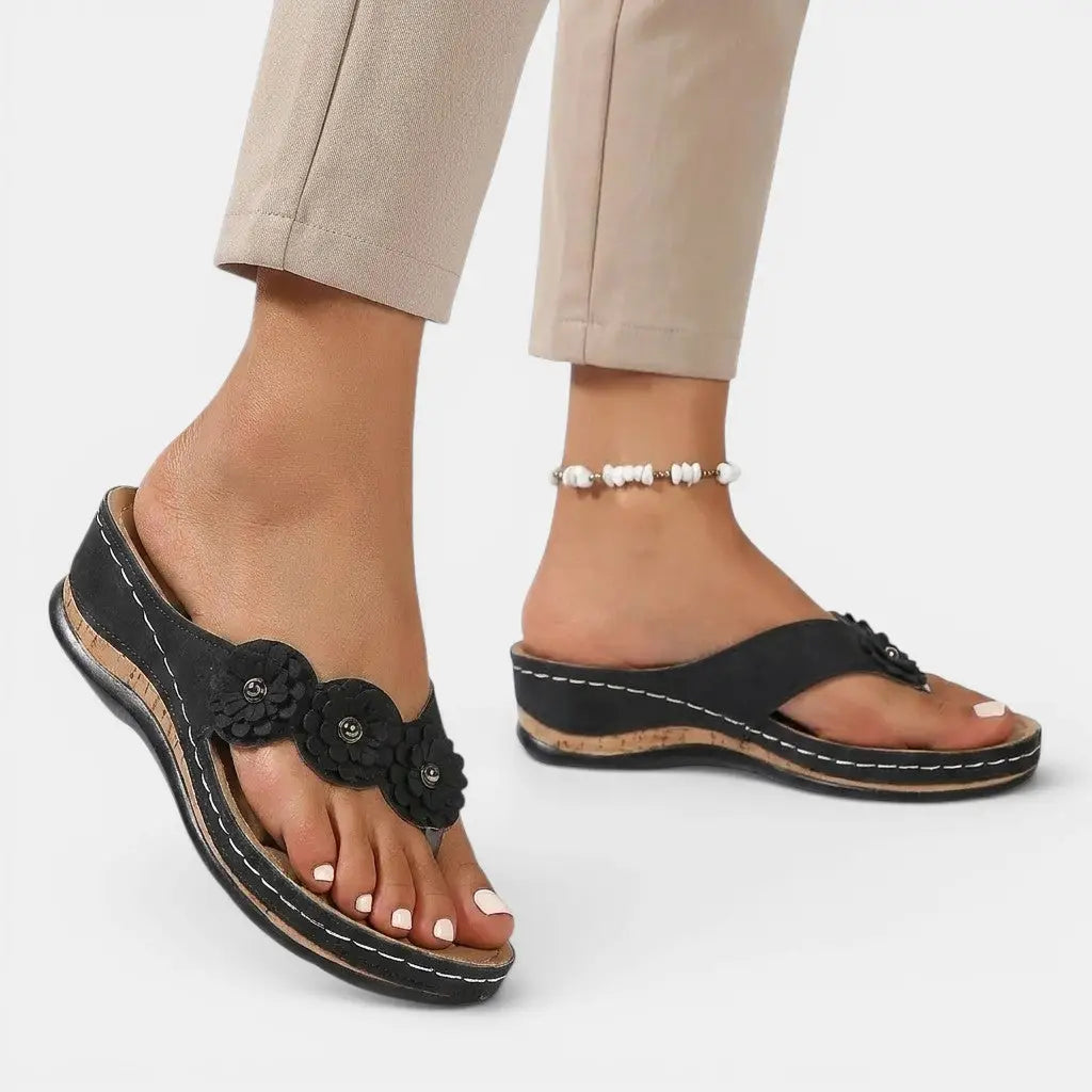 Slipease — Leather Slip-On Sandals With Elegant Orthopedic Comfort Design Black