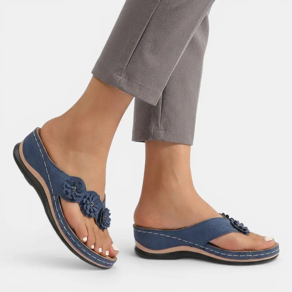 Slipease — Leather Slip-On Sandals With Elegant Orthopedic Comfort Design Navy Blue