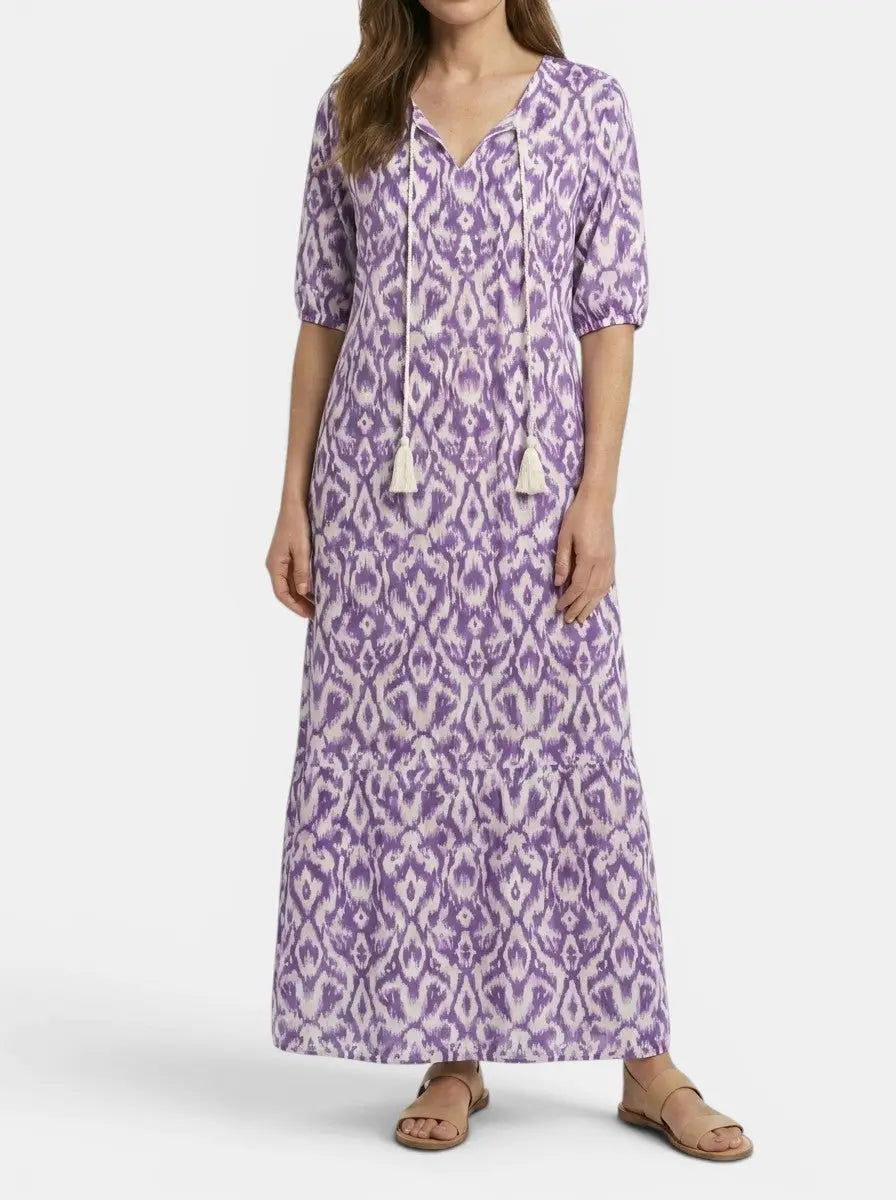 Calandra — Light Airy Fabric Maxi Dress With Flattering Bohemian Summer Design Purple