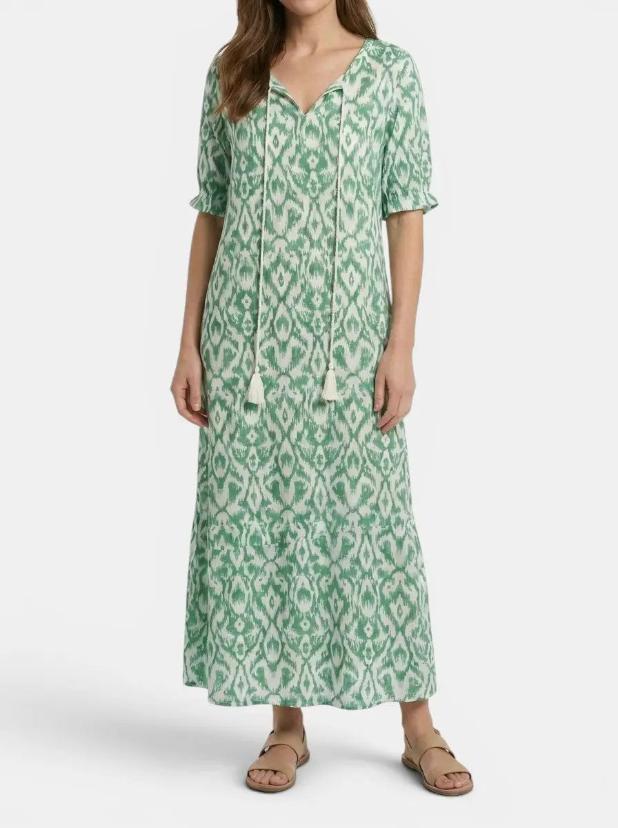 Calandra — Light Airy Fabric Maxi Dress With Flattering Bohemian Summer Design Green