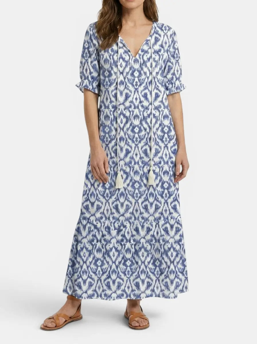 Calandra — Light Airy Fabric Maxi Dress With Flattering Bohemian Summer Design Blue