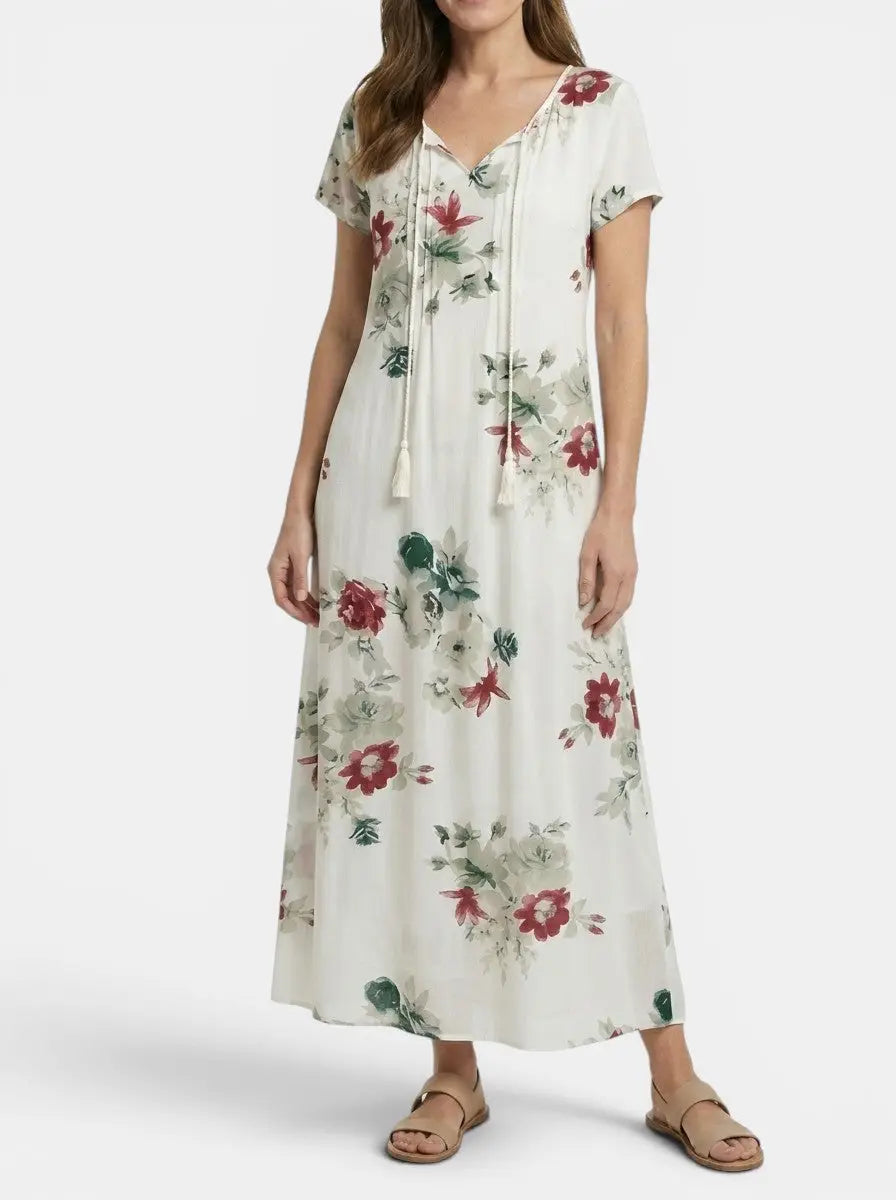 Calandra — Light Airy Fabric Maxi Dress With Flattering Bohemian Summer Design White 1