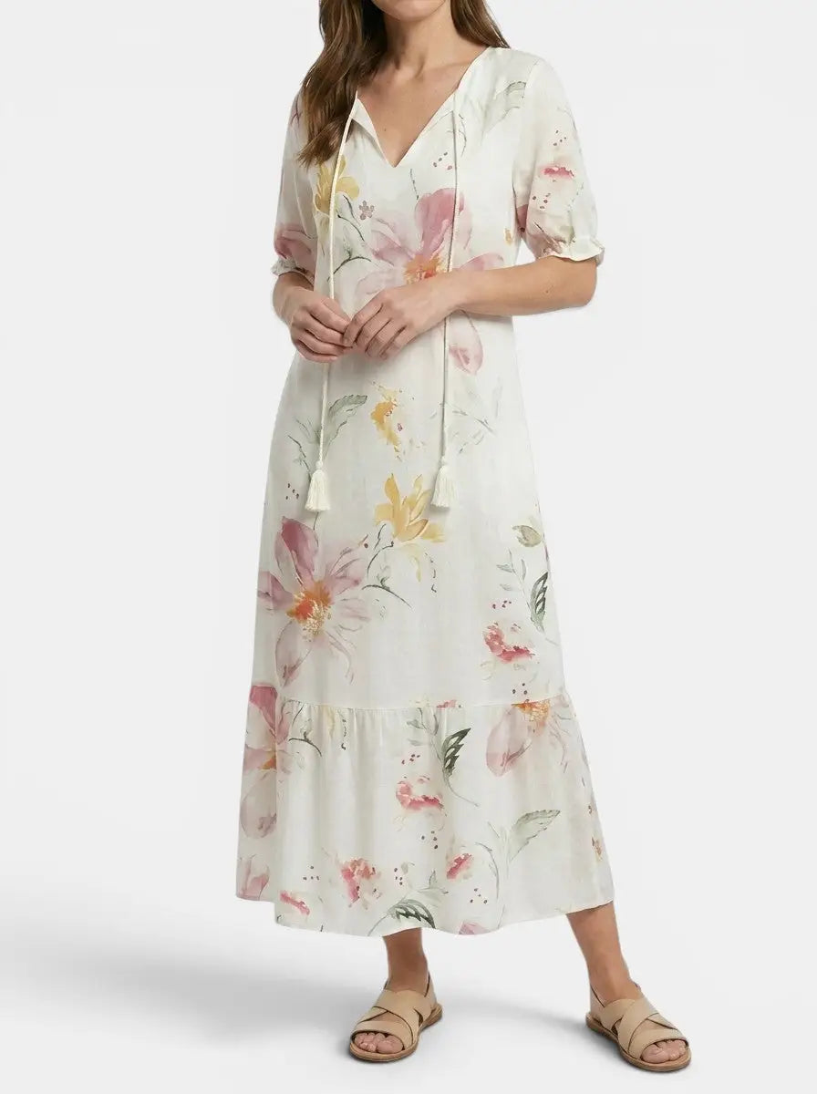 Calandra — Light Airy Fabric Maxi Dress With Flattering Bohemian Summer Design White 3