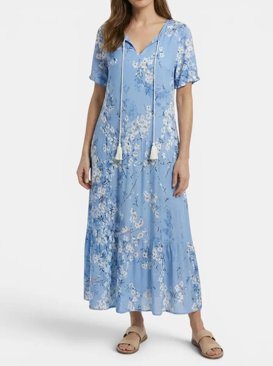 Calandra — Light Airy Fabric Maxi Dress With Flattering Bohemian Summer Design Light Blue