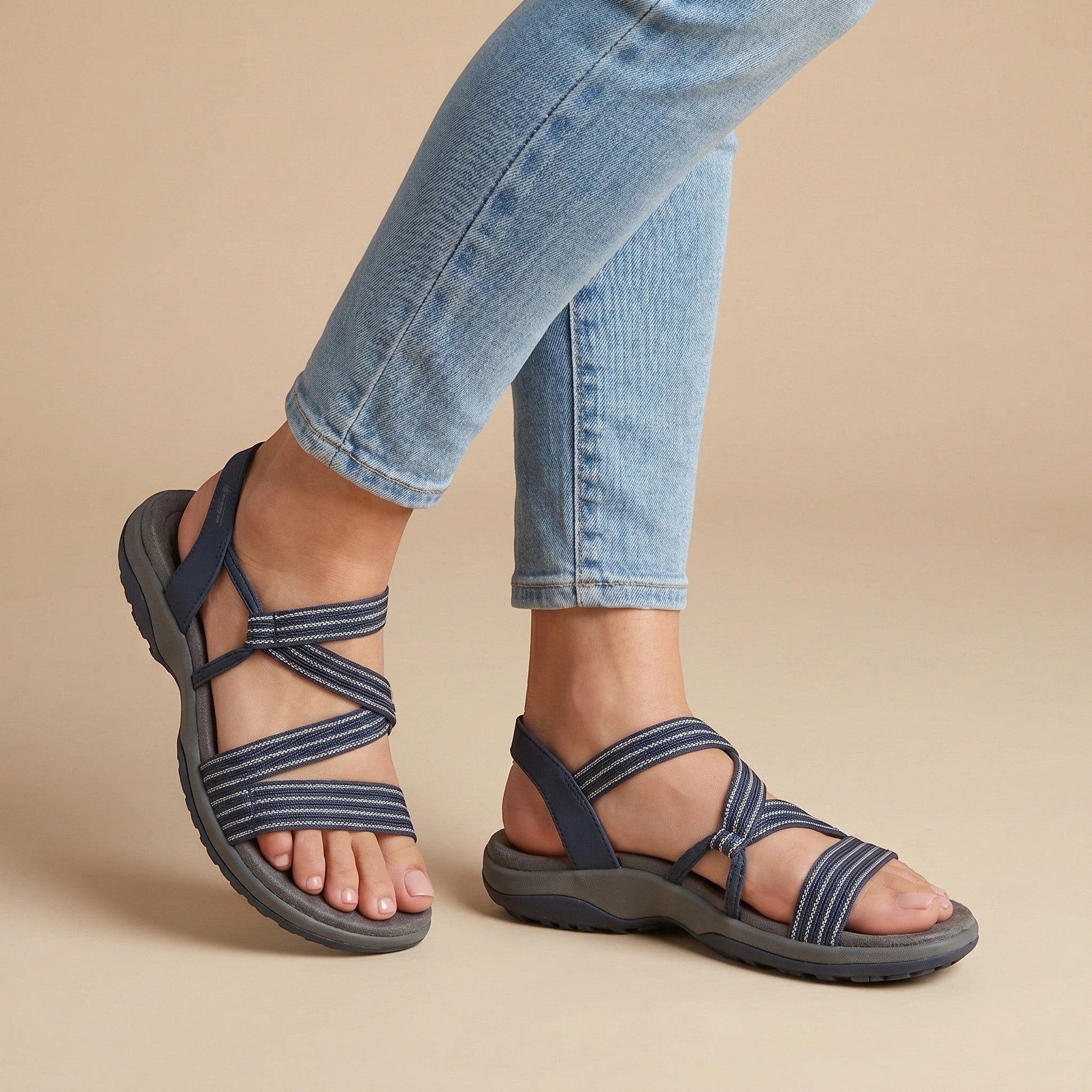 Sienna — Lightweight Elastic Strap Sandals With Comfortable Open Summer Design Navy Blue