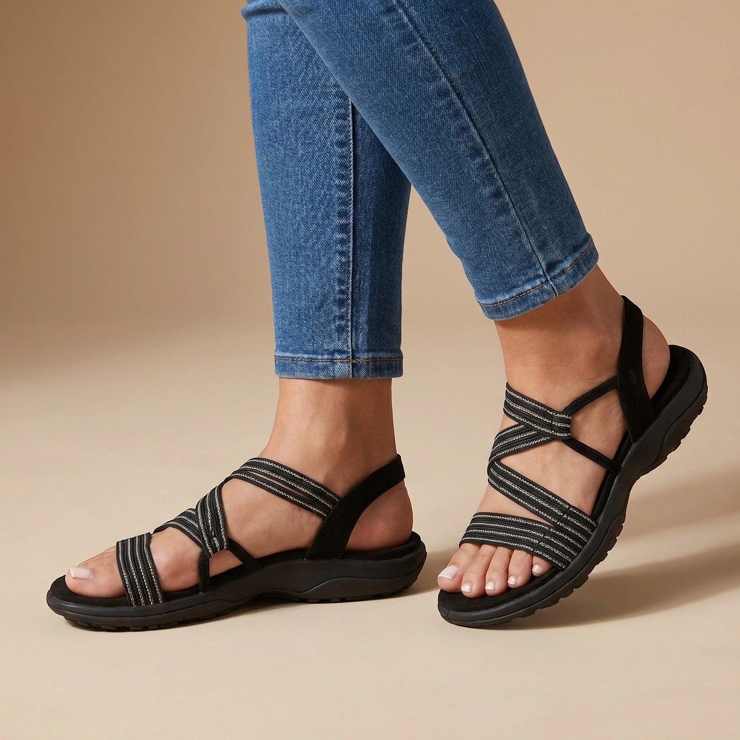 Sienna — Lightweight Elastic Strap Sandals With Comfortable Open Summer Design Black