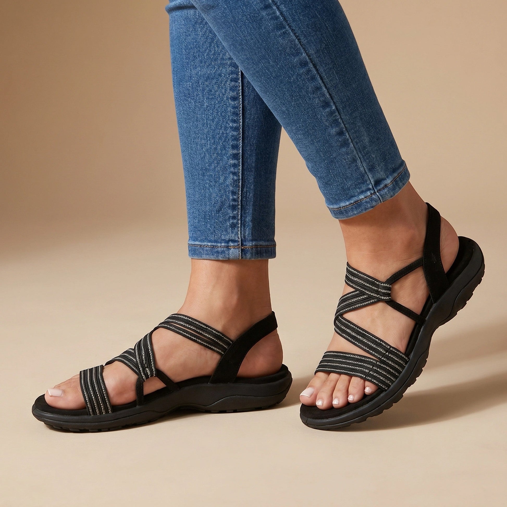 Sienna — Lightweight Elastic Strap Sandals With Comfortable Open Summer Design Black
