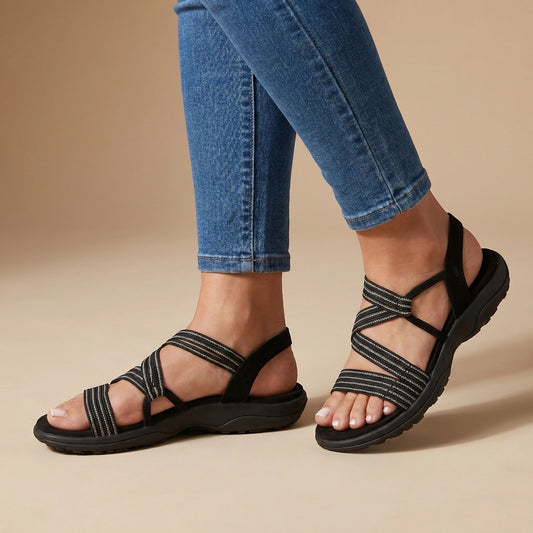 Sienna — Lightweight Elastic Strap Sandals With Comfortable Open Summer Design Black