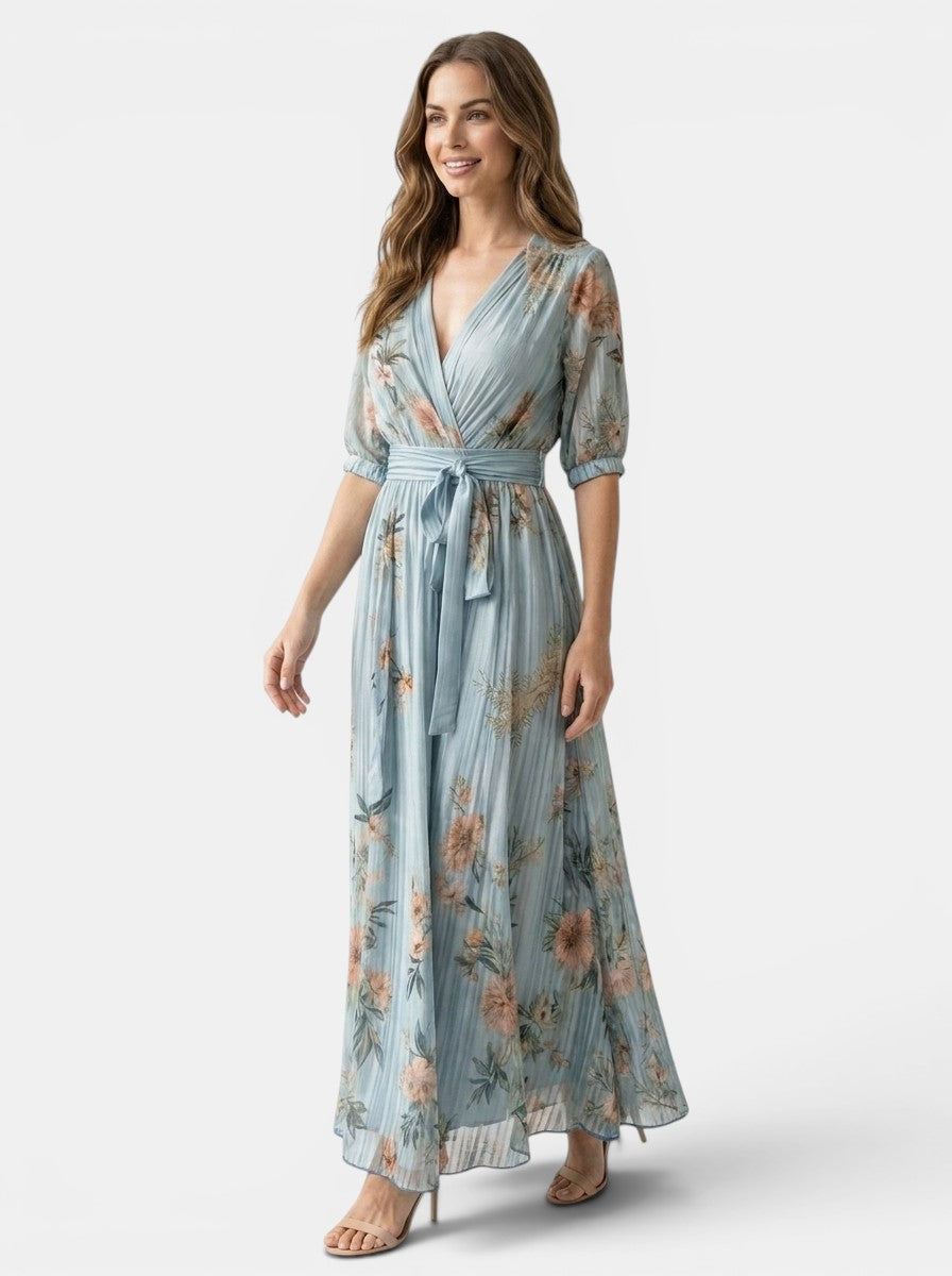 Perpetua — Lightweight Fabric Midi Dress With Flowing V-Neck Summer Style