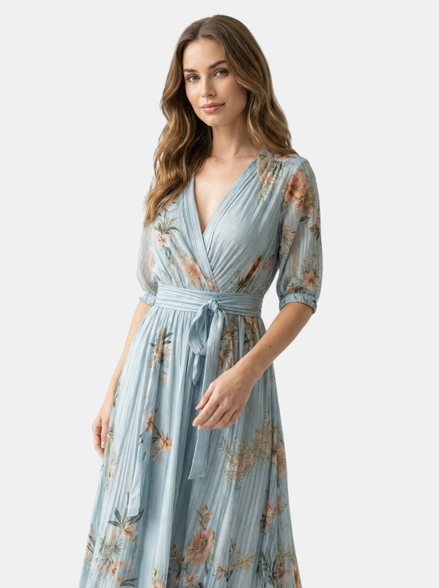 Perpetua — Lightweight Fabric Midi Dress With Flowing V-Neck Summer Style