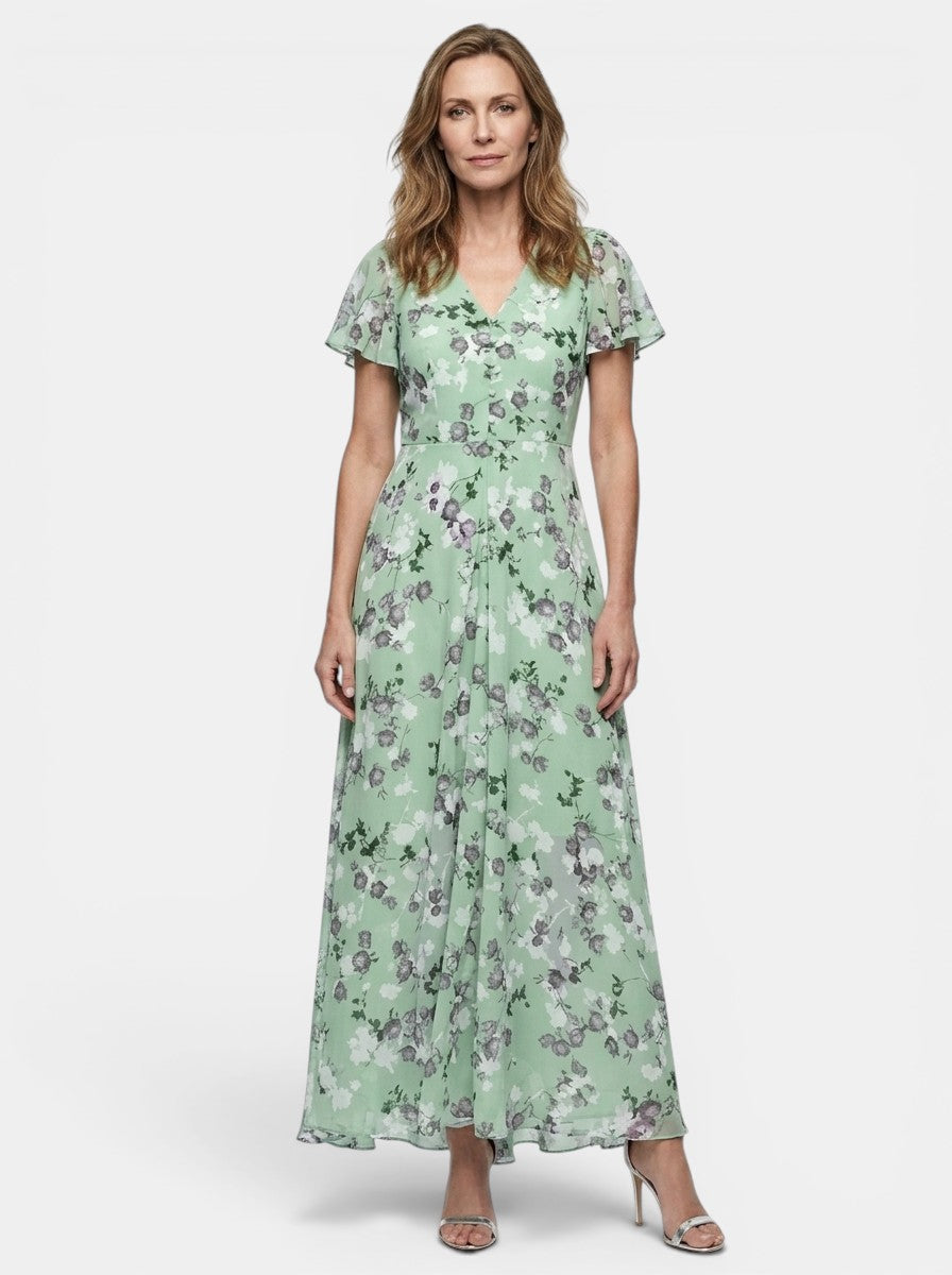 Florentyna — Lightweight Floral Maxi Dress For Elegant Flowing Summer Style Green
