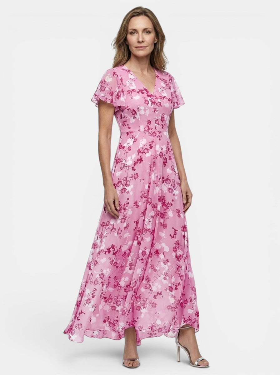 Florentyna — Lightweight Floral Maxi Dress For Elegant Flowing Summer Style Pink
