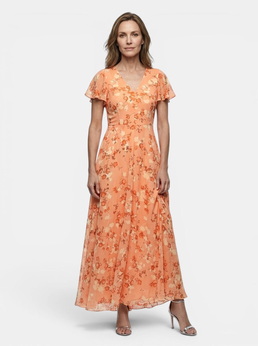 Florentyna — Lightweight Floral Maxi Dress For Elegant Flowing Summer Style Orange