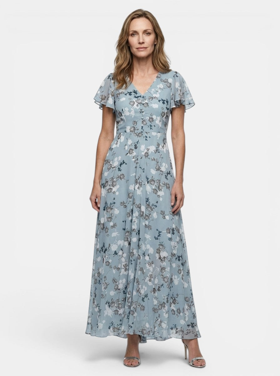 Florentyna — Lightweight Floral Maxi Dress For Elegant Flowing Summer Style Light Blue