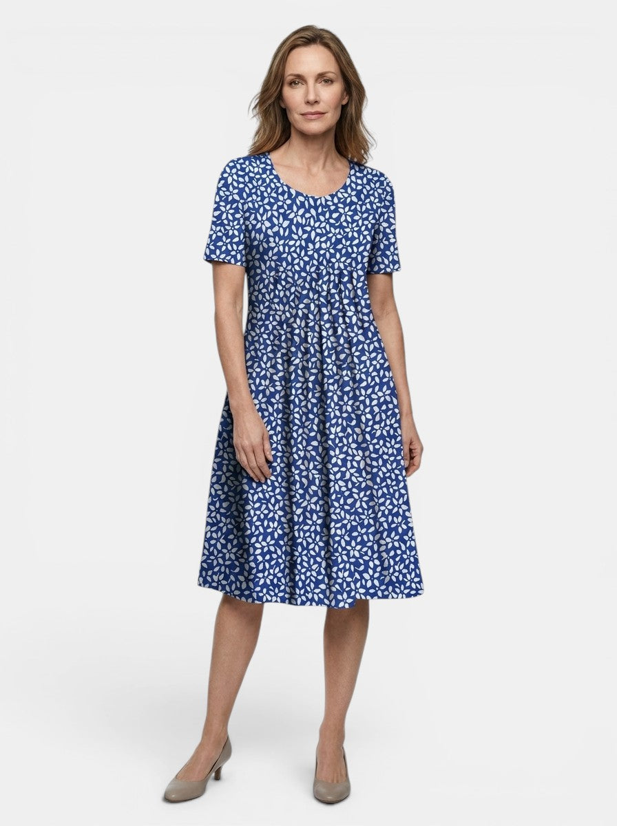 Theodora — Lightweight Floral Print Midi Dress With Flowy A-Line Summer Silhouette Light Blue