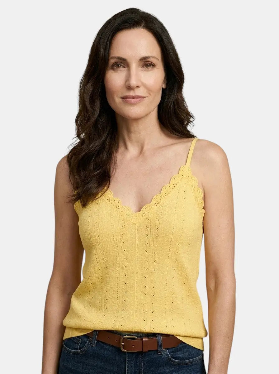 Lilac — Lightweight Lace Detail Tank Top With Elegant Sleeveless Summer Style Yellow