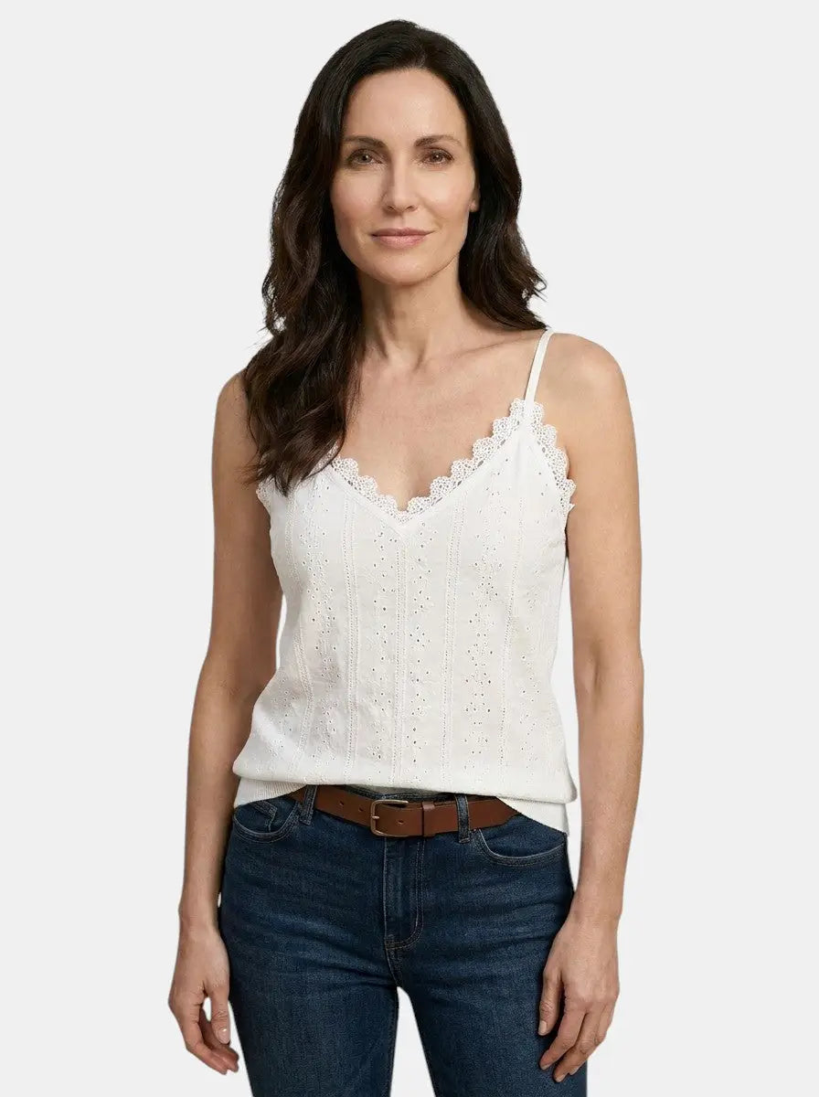 Lilac — Lightweight Lace Detail Tank Top With Elegant Sleeveless Summer Style White