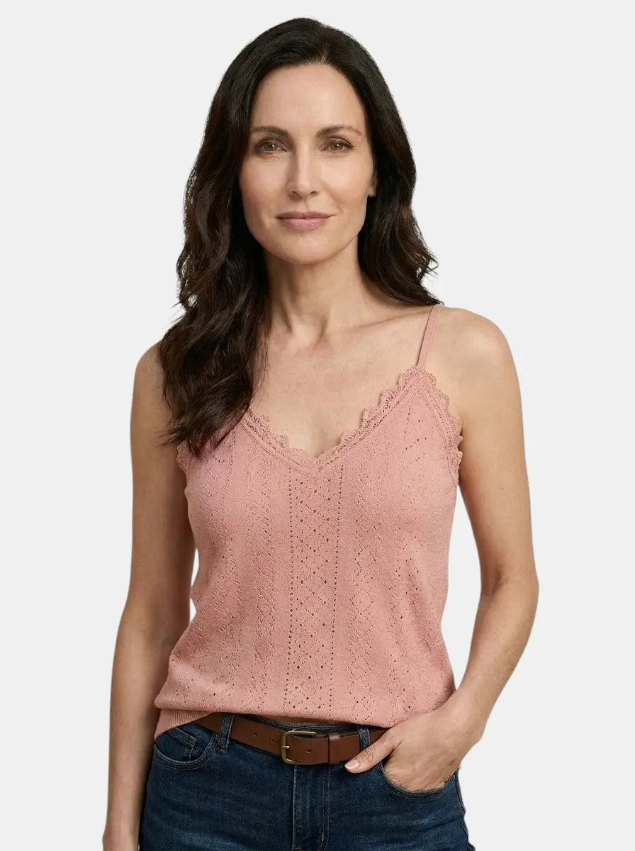 Lilac — Lightweight Lace Detail Tank Top With Elegant Sleeveless Summer Style Pink