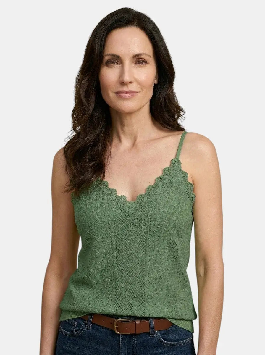 Lilac — Lightweight Lace Detail Tank Top With Elegant Sleeveless Summer Style Green