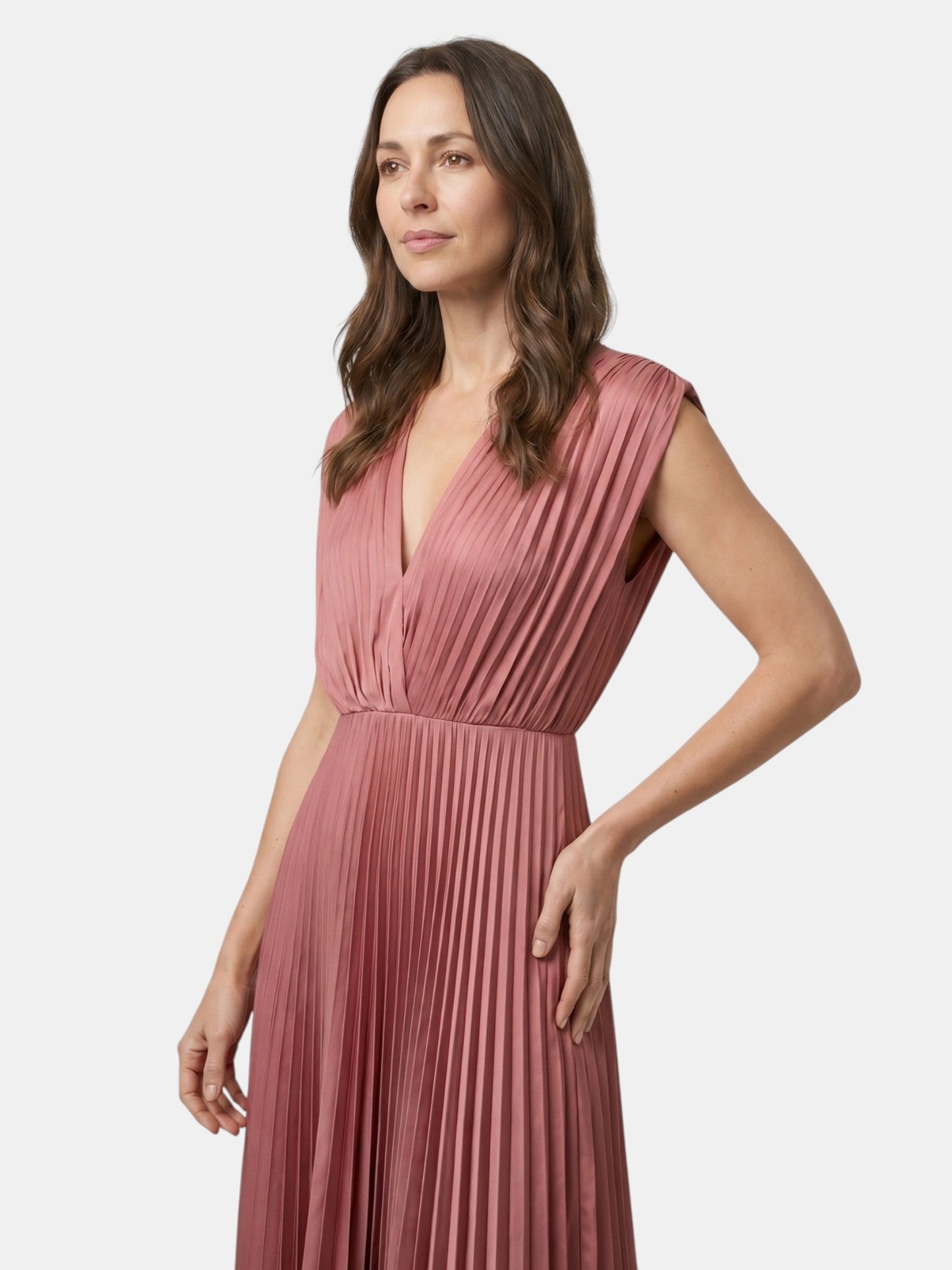 Demelza — Lightweight Pleated Maxi Dress With Elegant Draped V-Neck Design