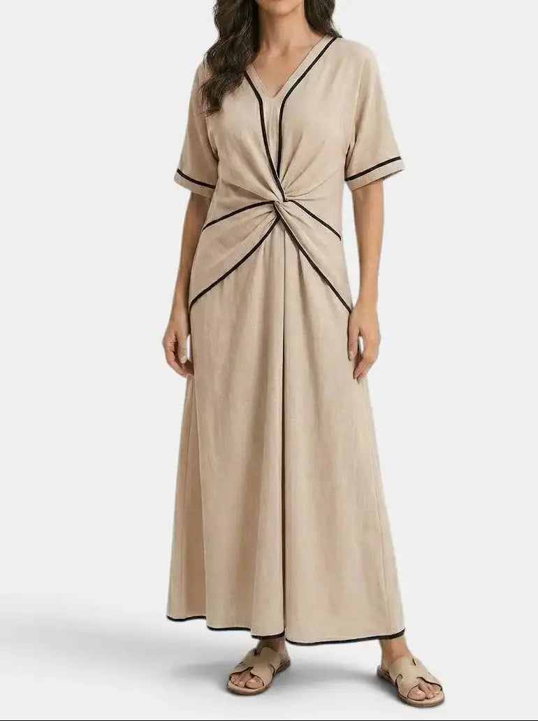 Annabelle — Lightweight Striped Maxi Dress With Elegant Summer Style And Comfortable Fit Beige