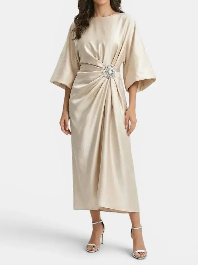 Celestine — Luxurious Shine Maxi Dress With Elegant Long Formal Evening Design Khaki