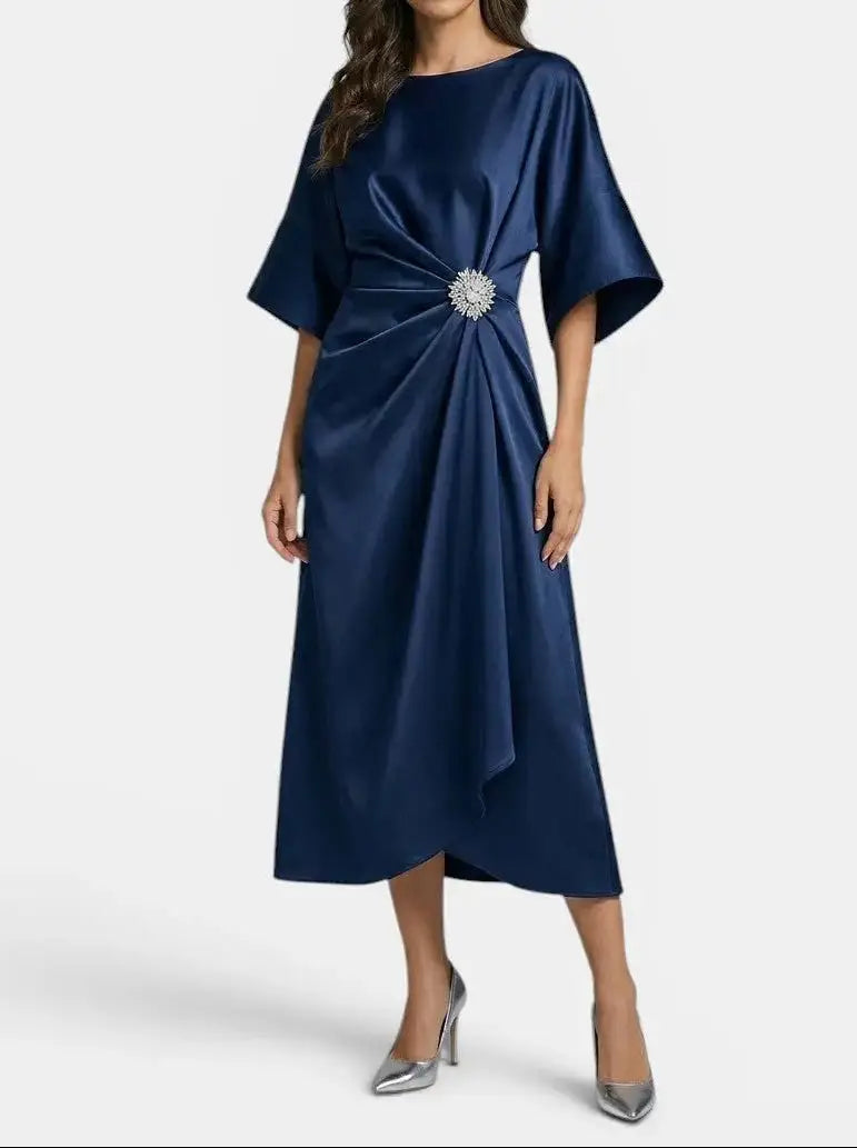 Celestine — Luxurious Shine Maxi Dress With Elegant Long Formal Evening Design Navy Blue