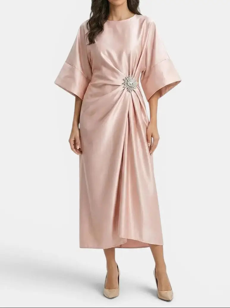 Celestine — Luxurious Shine Maxi Dress With Elegant Long Formal Evening Design Beige