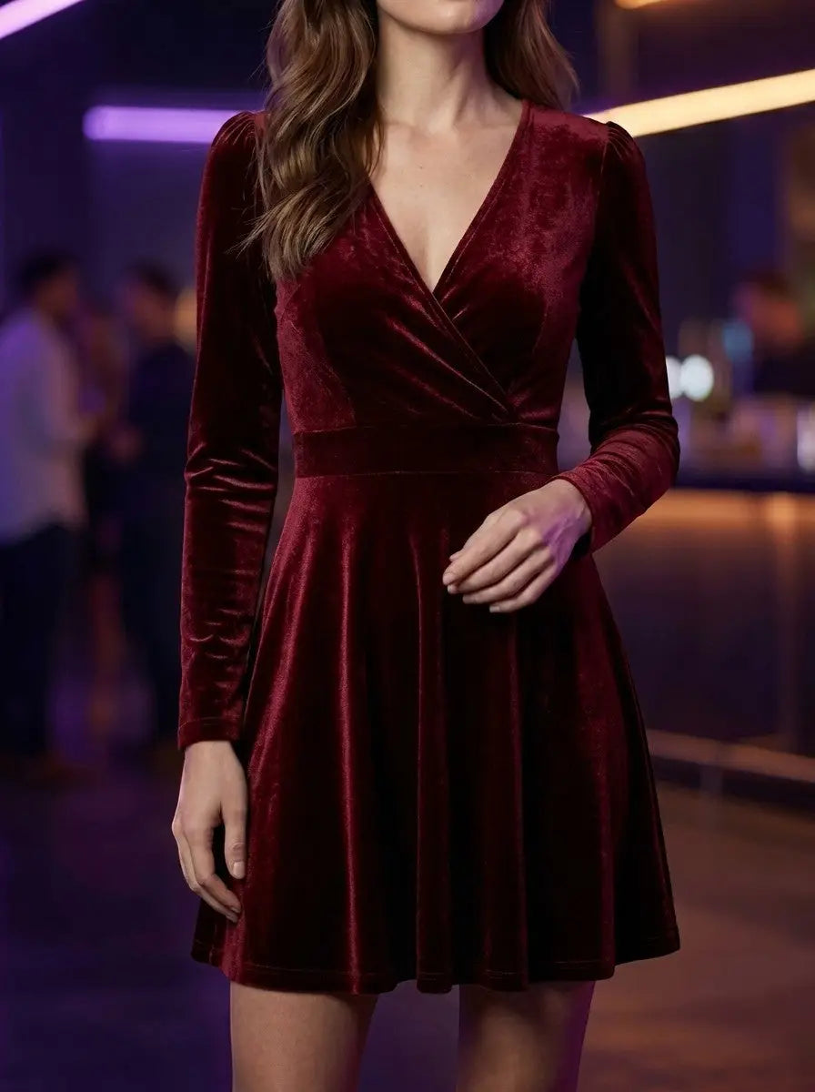Vivienne — Luxurious Velvet Flare Dress In Elegant Red For Formal Occasions
