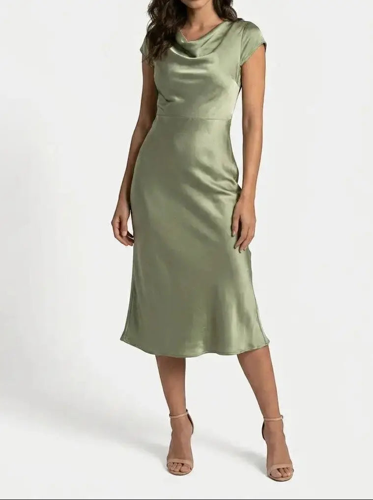 Vivienne — Minimalist Midi Slip Dress For Elegant Fluid Cocktail Evenings Sage Green