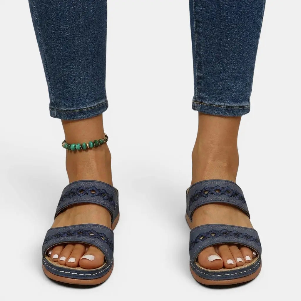Orthoclassic — Orthopedic Leather Sandals With Stylish Comfortable Summer Design Navy Blue