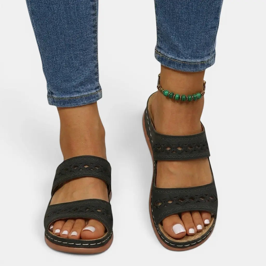 Orthoclassic — Orthopedic Leather Sandals With Stylish Comfortable Summer Design Black