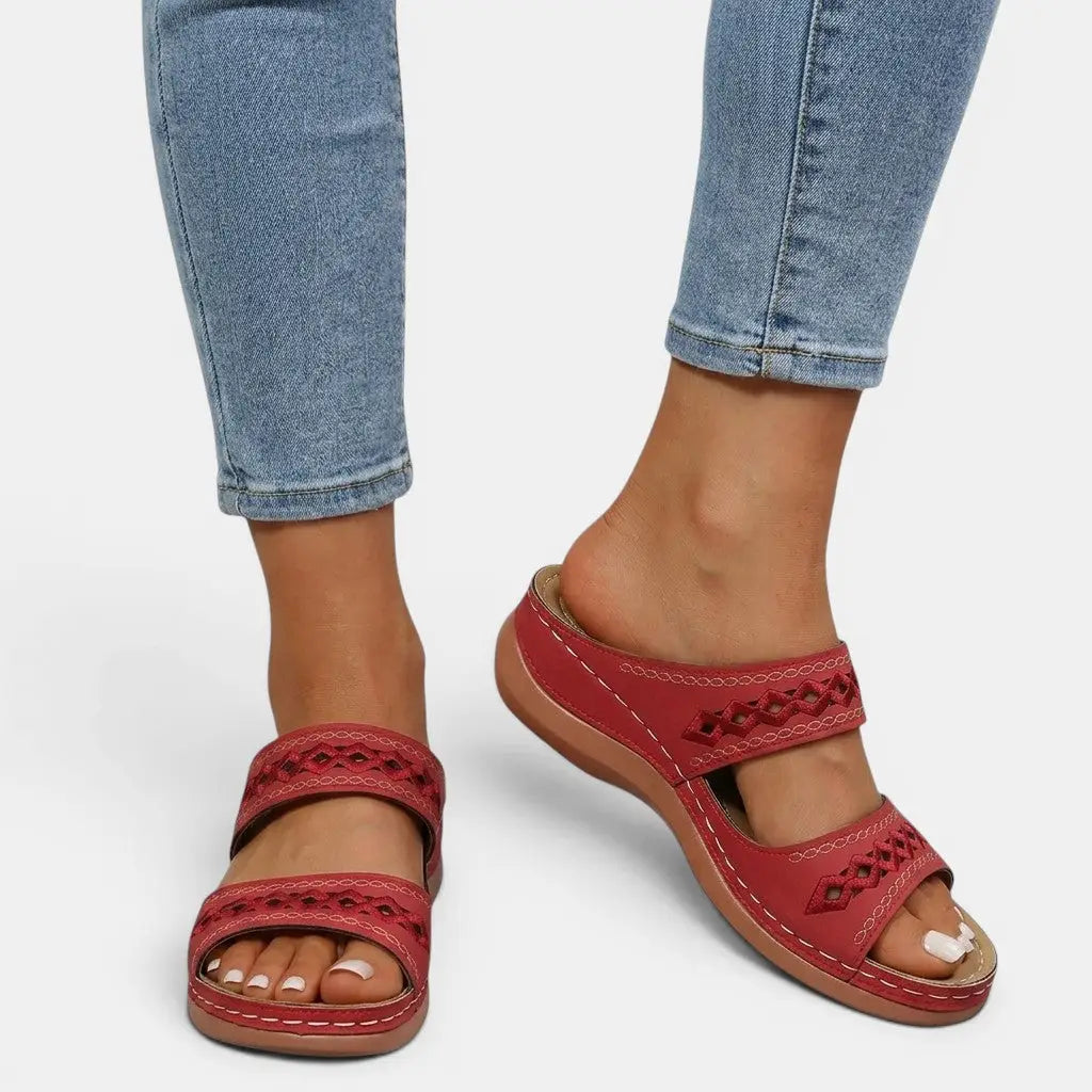Orthoclassic — Orthopedic Leather Sandals With Stylish Comfortable Summer Design Red