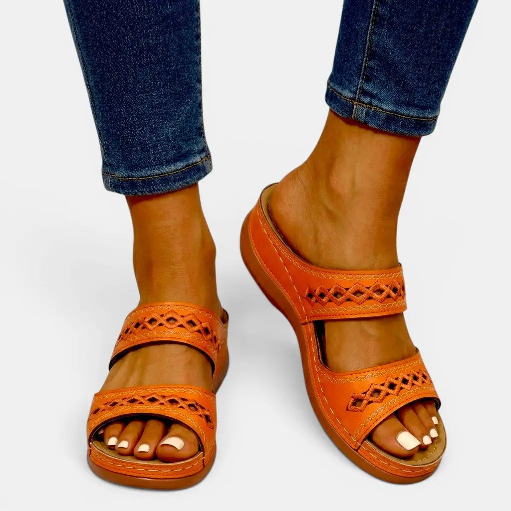 Orthoclassic — Orthopedic Leather Sandals With Stylish Comfortable Summer Design Orange