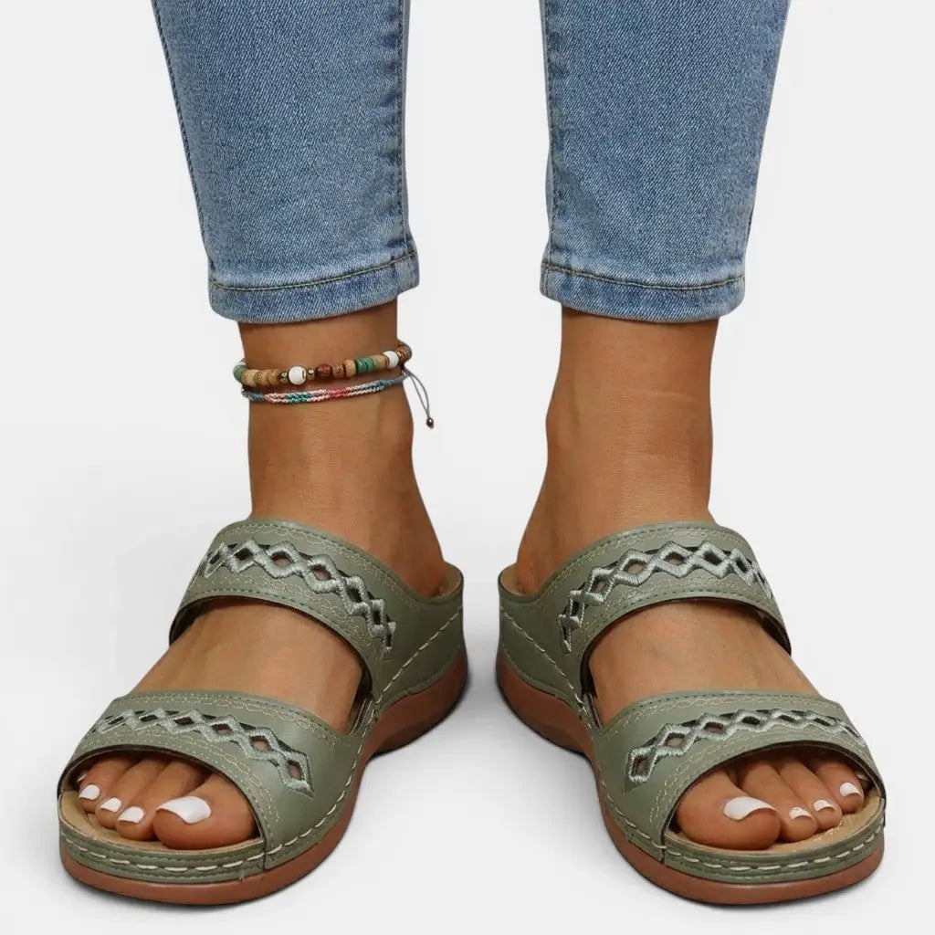 Orthoclassic — Orthopedic Leather Sandals With Stylish Comfortable Summer Design Green