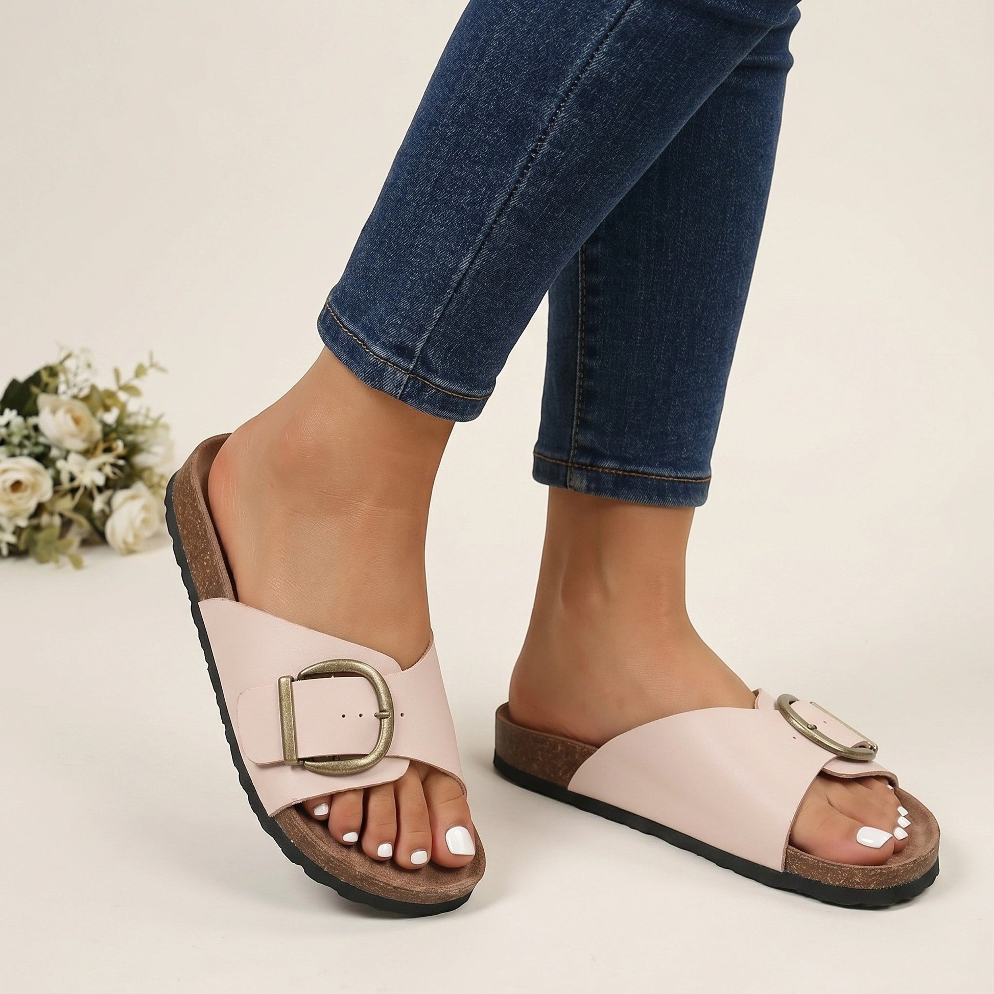 Cushionslide — Cushioned Comfort Slides With Adjustable Open-Toe Casual Design Pale Pink Grey