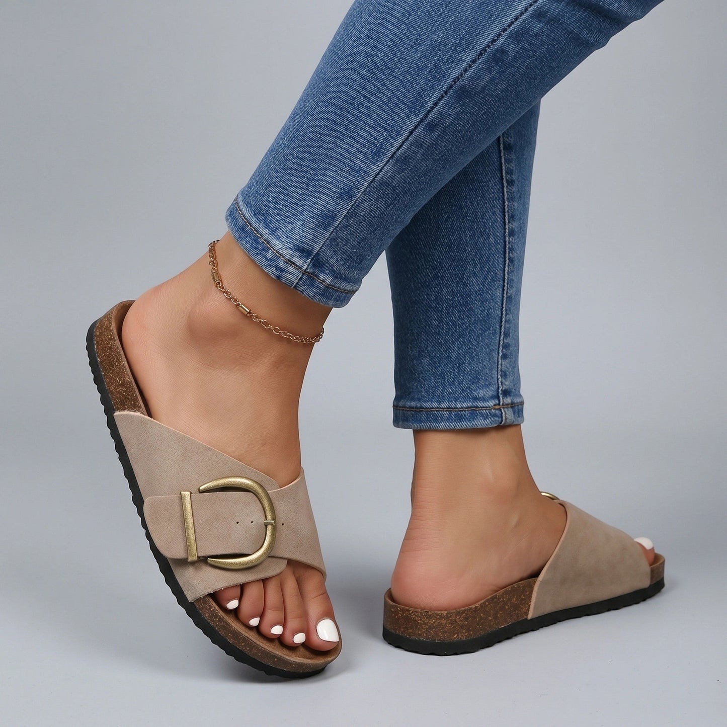 Cushionslide — Cushioned Comfort Slides With Adjustable Open-Toe Casual Design Khaki