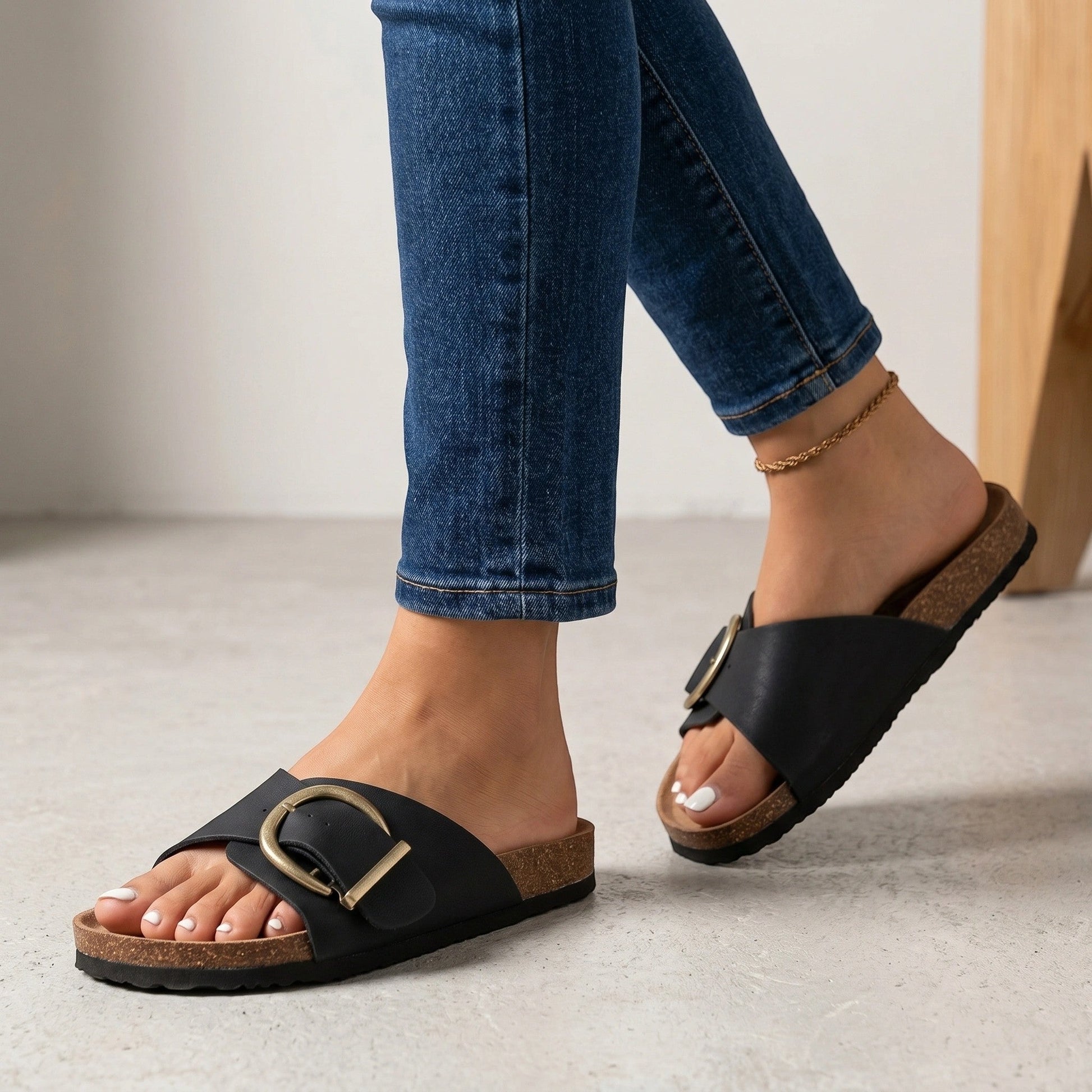 Cushionslide — Cushioned Comfort Slides With Adjustable Open-Toe Casual Design Black