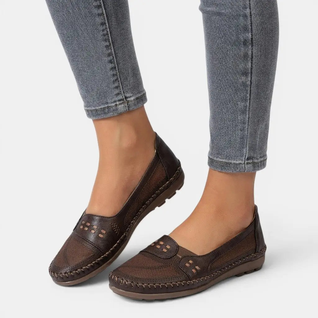 Perforatedsummer — Perforated Synthetic Loafers With Comfortable Slip-On Casual Summer Design Brown