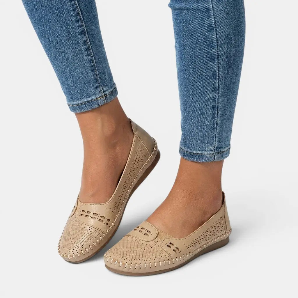 Perforatedsummer — Perforated Synthetic Loafers With Comfortable Slip-On Casual Summer Design Beige