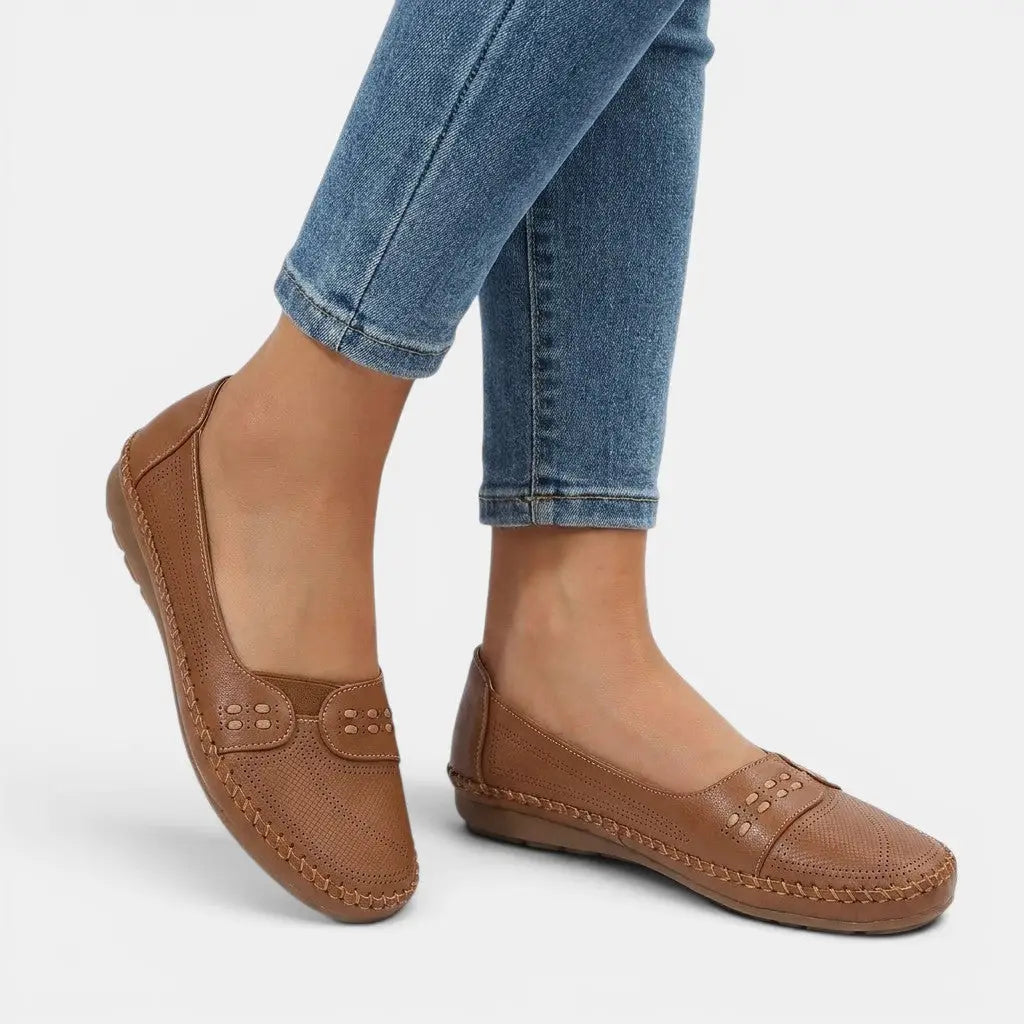 Perforatedsummer — Perforated Synthetic Loafers With Comfortable Slip-On Casual Summer Design Light Brown