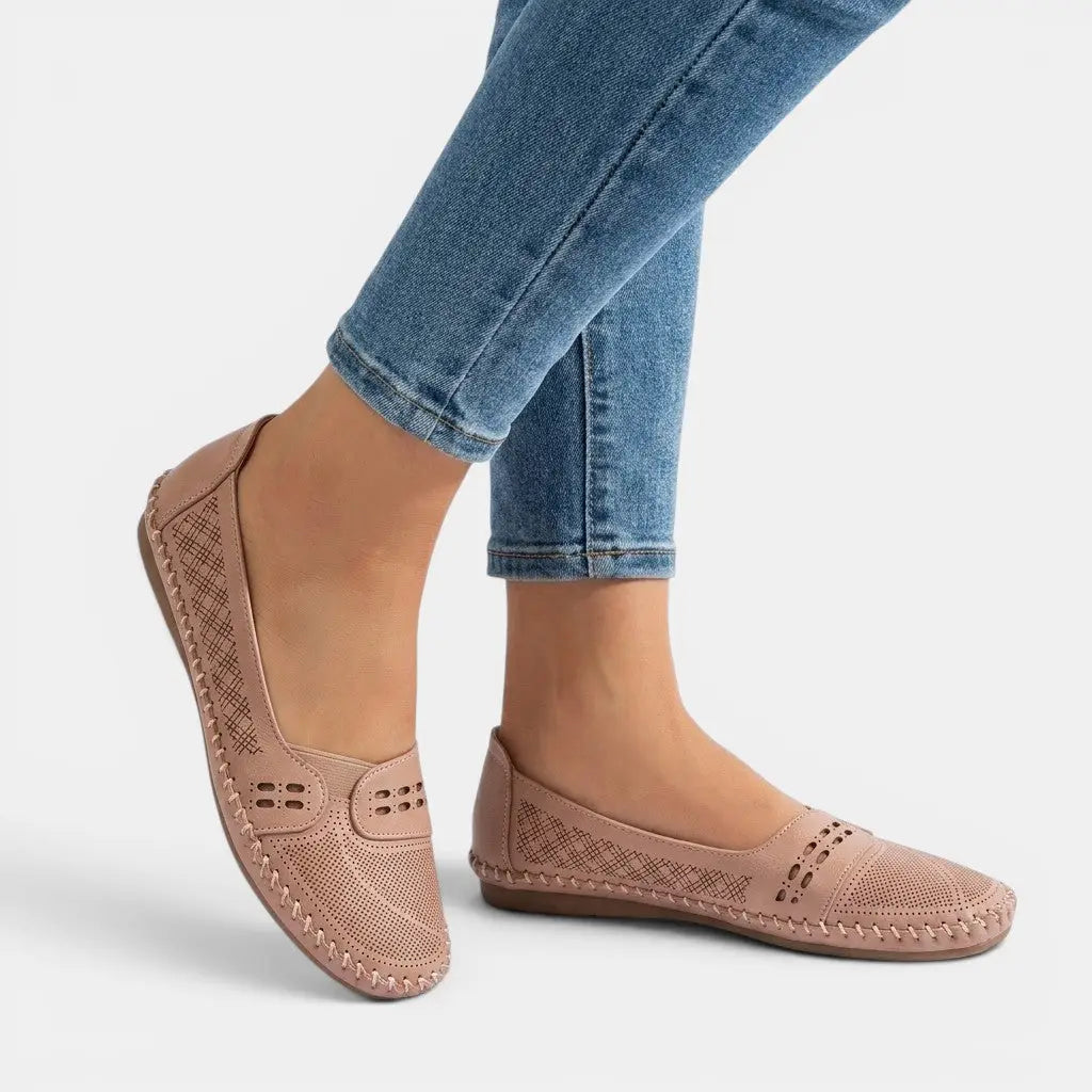 Perforatedsummer — Perforated Synthetic Loafers With Comfortable Slip-On Casual Summer Design Light Pink