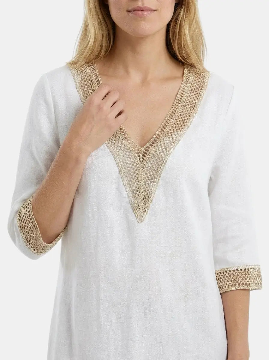 Wilma — Plain Woven Knee-Length Dress With Elegant Round Neck Short Sleeve Design