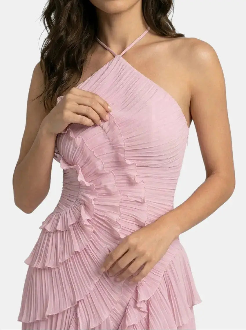 Florabel — Pleated Maxi Dress With Elegant Ruffled Halter Summer Design