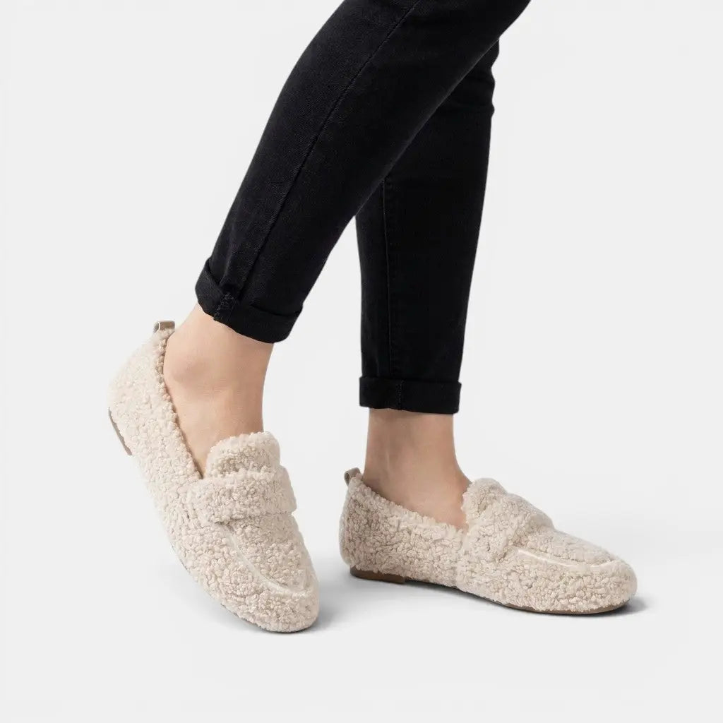 Plushcozy — Plush Fabric House Slippers With Ultra-Cozy Slip-On Moccasin Design Cream