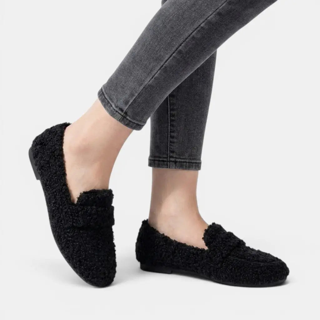 Plushcozy — Plush Fabric House Slippers With Ultra-Cozy Slip-On Moccasin Design Black