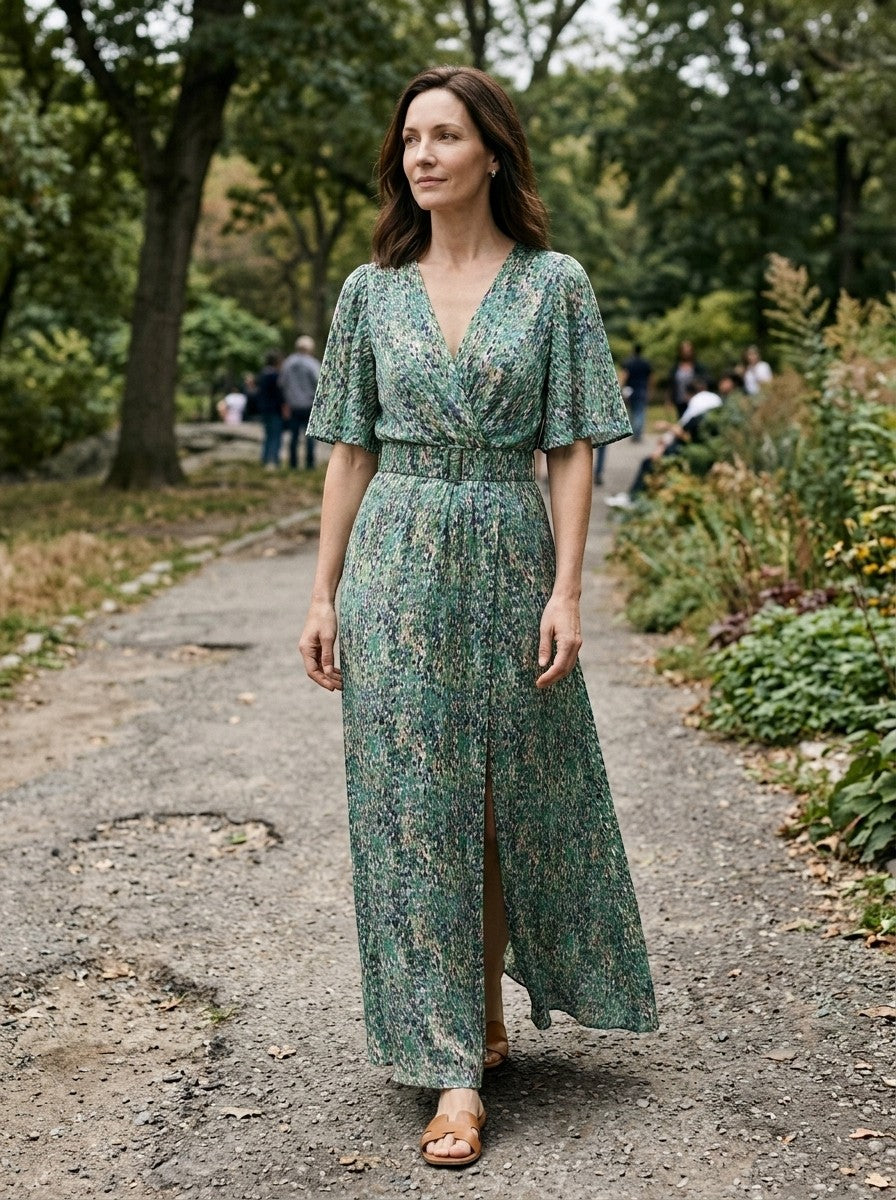 Penelope — Rayon Maxi Dress With Elegant V-Neck And Split Hem Design