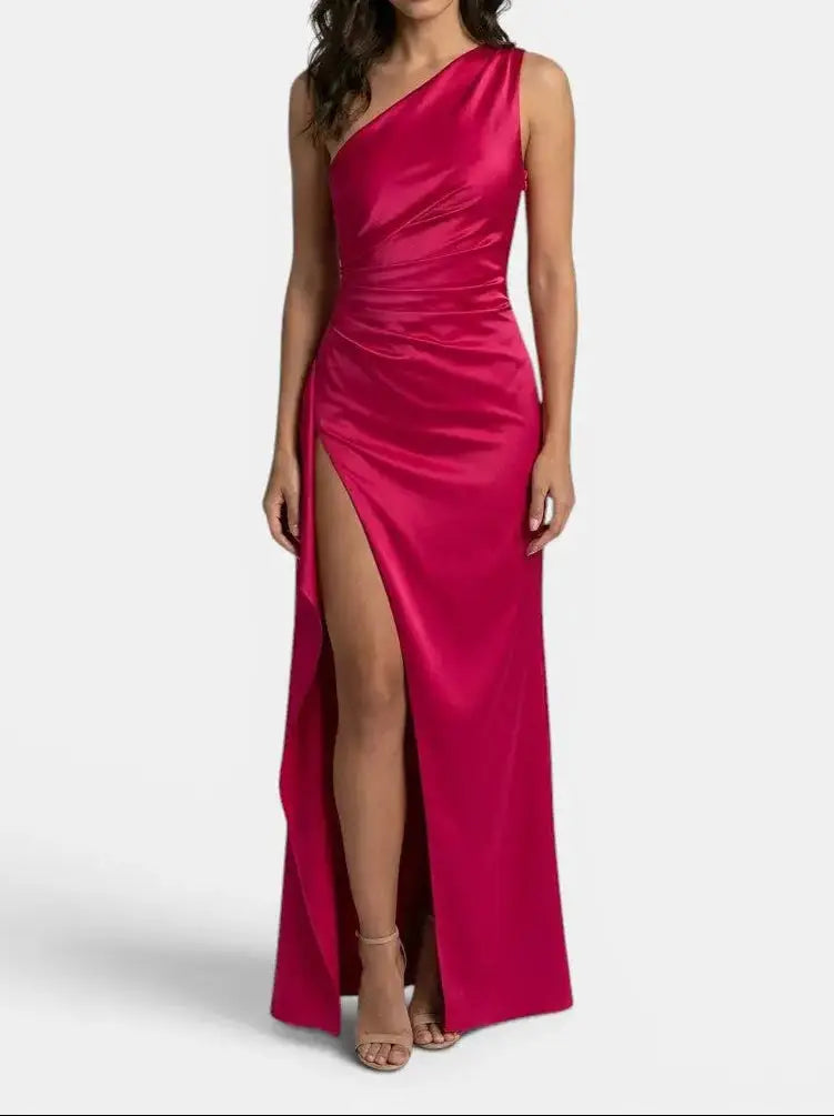 Seraphina — Satin Asymmetric Evening Maxi Dress For Elegant One-Shoulder Glamour Red