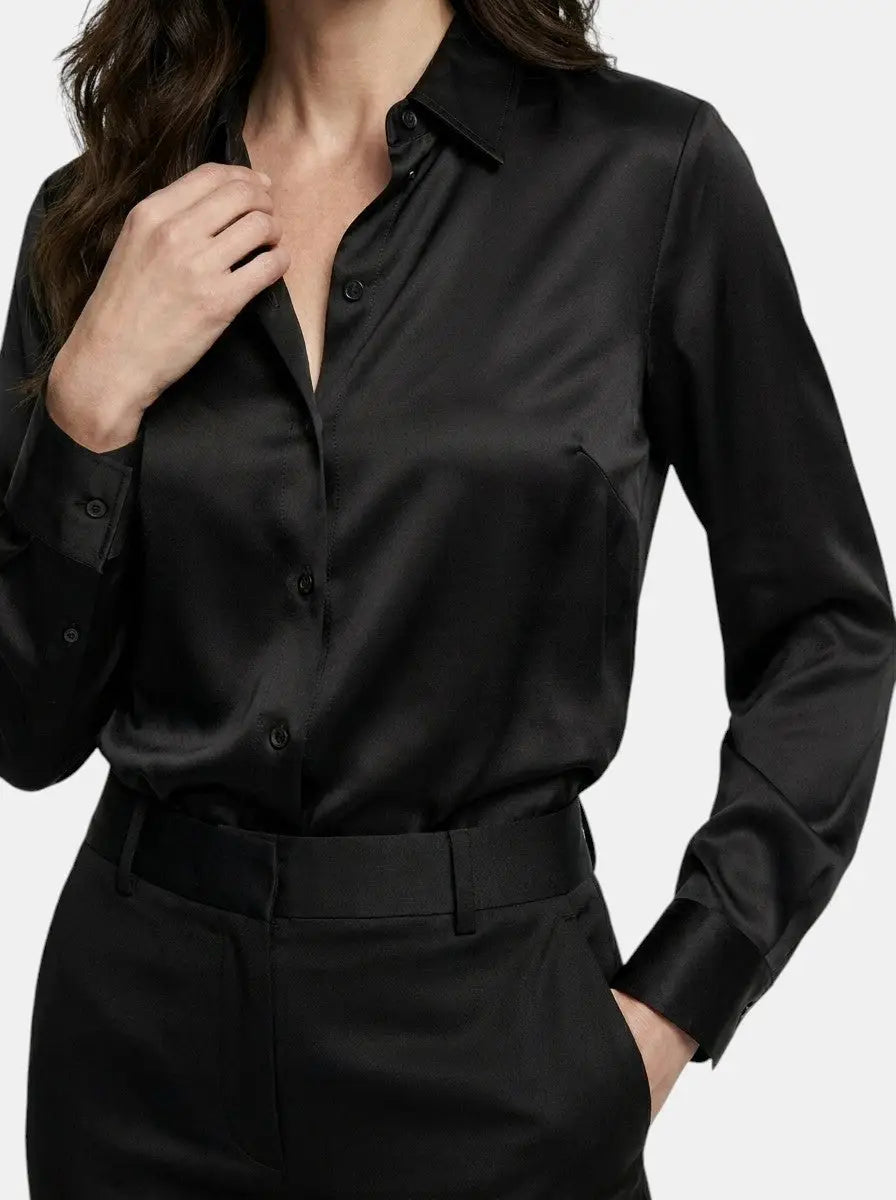 Marchetta — Satin Blend Long Sleeve Blouse With Elegant Relaxed All-Season Style